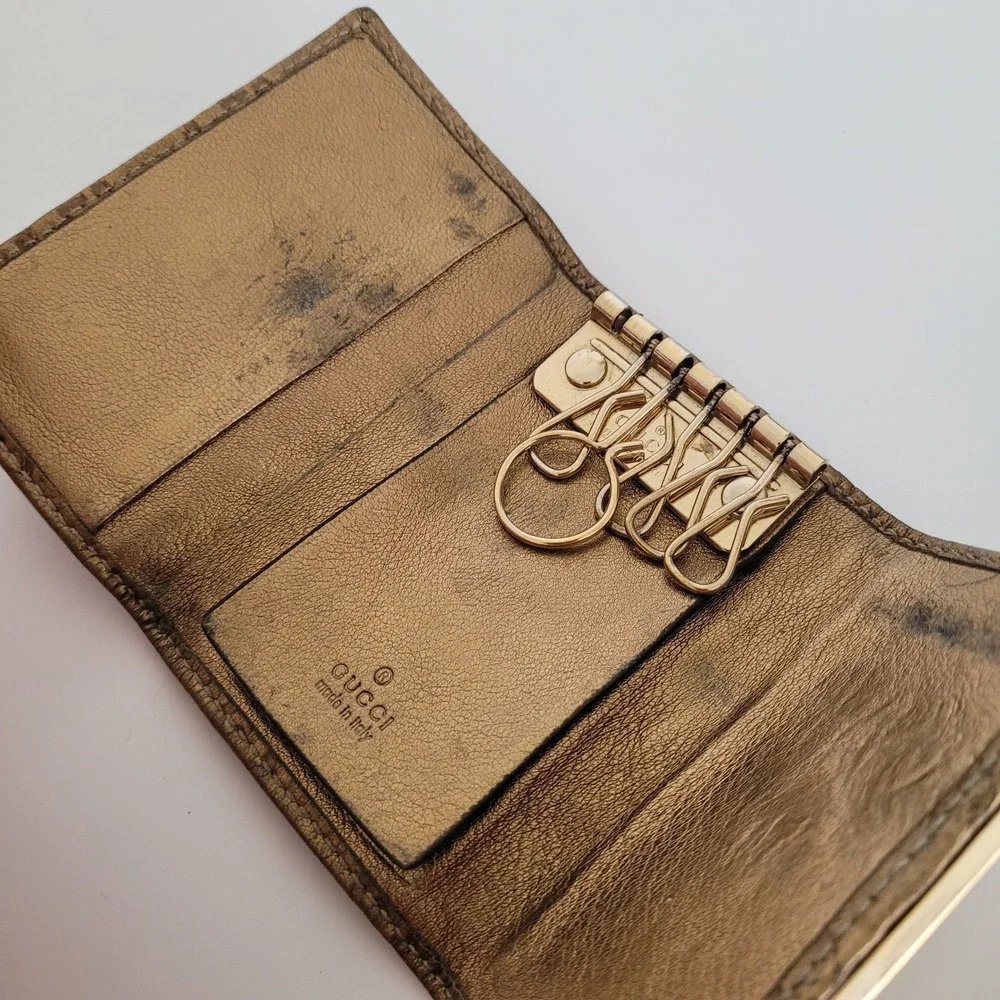 Gucci Guccissima Metallic Gold Leather 6 Ring Key Case Wallet 212098-497927